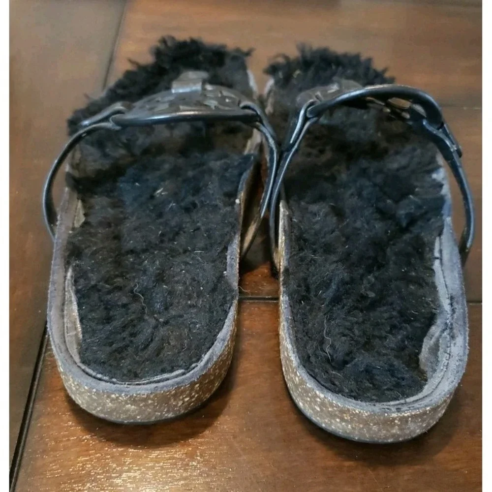 Tory‎ Burch MILLER CLOUD Cork Sandals Shearling Size 7 Black